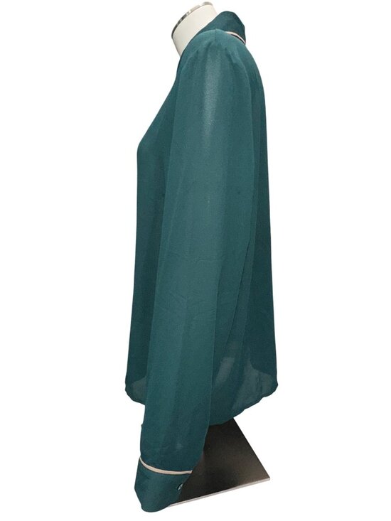 Forever 21 Size XL Teal Sheer Button Up Blouse Contrast Trim Officecore Workwear - Picture 3 of 10